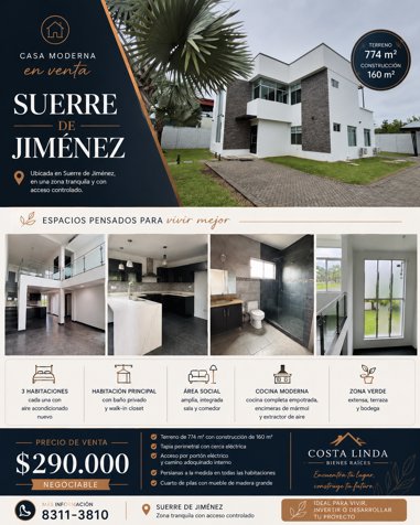 🏡 Casa moderna en venta en Suerre de Jiménez in Jiménez, Pococí, Limón — $290,000