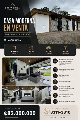 🏡 CASA MODERNA EN VENTA EN LA COLONIA – RESIDENCIAL PRIVADO in La Colonia, Pococí, Limón — ₡ 82 000 000