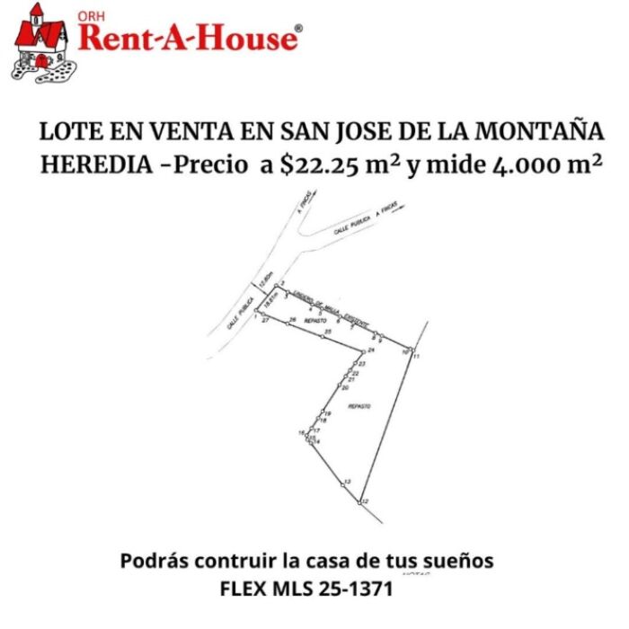 Venta de Lote en Barva, Heredia. RAH 25-1371 en San José de La Montaña, Barva, Heredia — $85,000