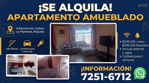 Apartamento Amueblado en Alajuela en Alajuela — ₡ 240 000