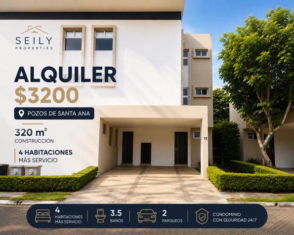Alquiler Casa Pozos de Santa Ana in Pozos, Santa Ana, San José — $3,200