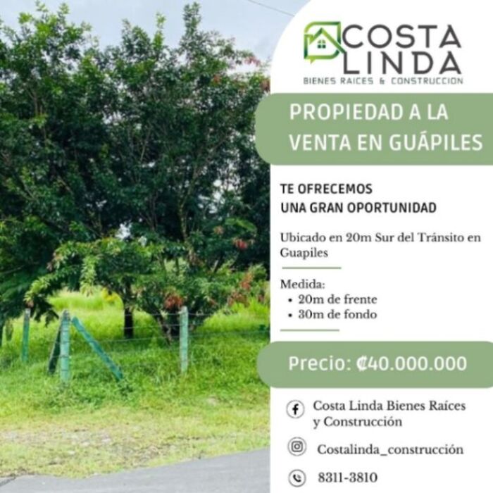 Propiedad a la venta en Guapiles en Guápiles, Pococí, Limón — ₡ 40 000 000
