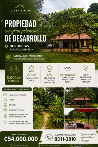 🌿 PROPIEDAD CON GRAN POTENCIAL DE DESARROLLO EN HORQUETAS, SARAPIQUÍ in Las Horquetas, Sarapiquí, Heredia — ₡ 54 000 000