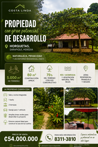 🌿 PROPIEDAD CON GRAN POTENCIAL DE DESARROLLO EN HORQUETAS, SARAPIQUÍ in Las Horquetas, Sarapiquí, Heredia — ₡ 54 000 000