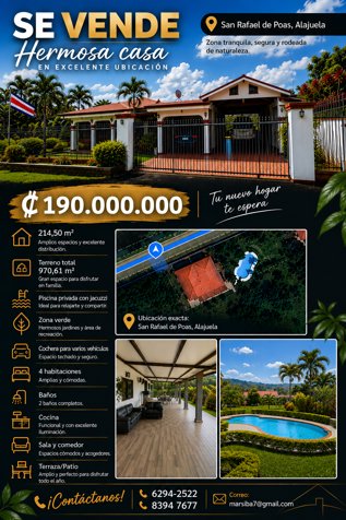 Hermosa casa grande en excelente ubicación en San Rafael, Poás, Alajuela — ₡ 190 000 000 - Foto 3 de 3