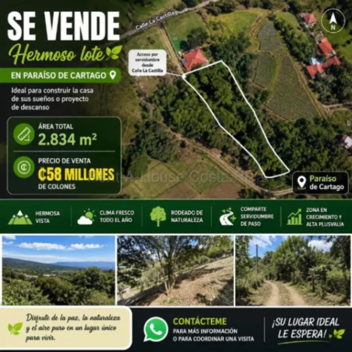 Venta | Lote de 2.834 m² con vista a las montañas en Paraíso de Cartago #27-28 GS in Paraíso, Cartago — $126,000