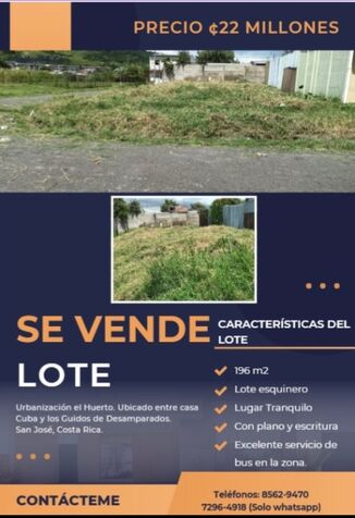Se vende lote  en Desamparados, San José — ₡ 22 000 000