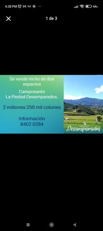 Nicho camposanto La Piedad Desamparados LA PASION BLOQUE E FILA 18 LOTE 18 in Desamparados, San José — ₡ 2 250 000