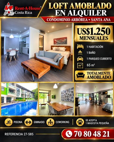 Alquiler de Hermoso Apartamento Totalmente Amoblado en Santa Ana in Santa Ana, San José — $1,250