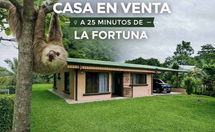 Hermosa casa con Lindo Jardín a 25 minutos de La Fortuna in La Fortuna, San Carlos, Alajuela — $160,000