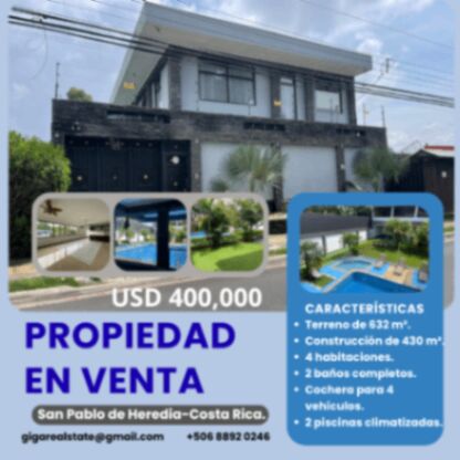 Residencia en Venta – San Pablo de Heredia-Costa Rica. en San Pablo, Heredia — $400,000