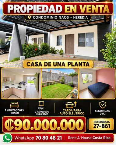 Venta de Casa de una sola planta en Condominio Naos Heredia 27-861 in Barrantes, Flores, Heredia — ₡ 90 000 000