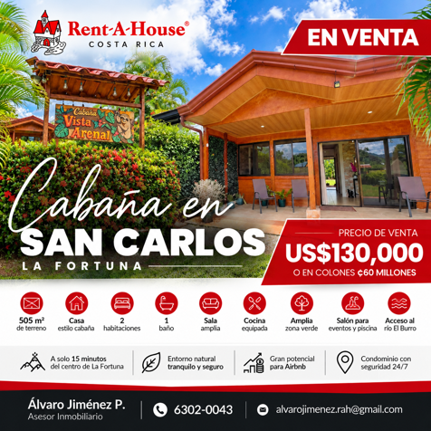Cabaña cerca de La Fortuna: Naturaleza, Descanso y Potencial Airbnb por US$130,000 en Peñas Blancas, San Ramón, Alajuela — ₡ 60 000 000