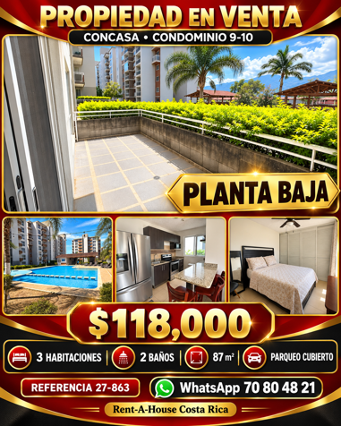 Venta de Apartamento en Planta Baja en Concasa San Rafael de Alajuela 27-863 en San Rafael, Alajuela — $118,000