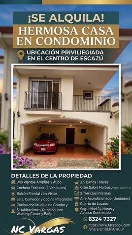 Se alquila casa grande en centro Escazú en Escazú, San José — ₡ 685 000