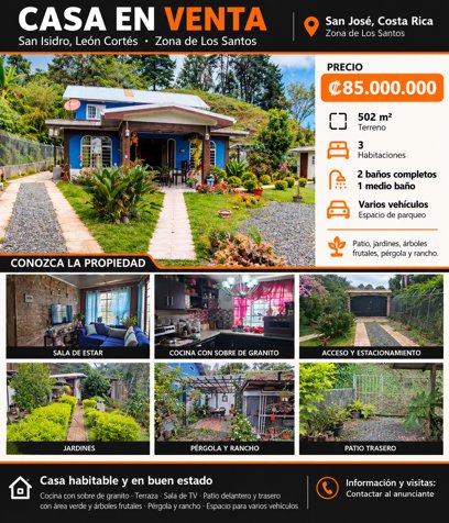 # 🏡 ¡CASA EN VENTA EN SAN ISIDRO DE LEÓN CORTÉS! en San Pablo, León Cortés Castro, San José — ₡ 85 000 000 - Foto 1 de 4