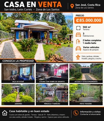 # 🏡 ¡CASA EN VENTA EN SAN ISIDRO DE LEÓN CORTÉS! en San Pablo, León Cortés Castro, San José — ₡ 85 000 000