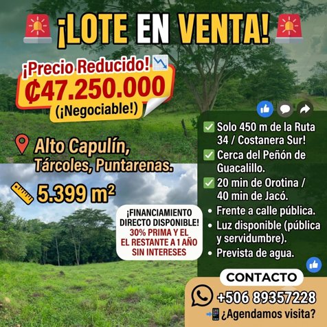 VENTA DE PROPIEDAD TARCOLES - PUNTARENAS in Tárcoles, Garabito, Puntarenas — ₡ 47 250 000