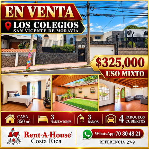 Venta de Hermosa Casa con uso de suelo mixto en zona de alto transito 27-9 en Carmen, San José — $325,000