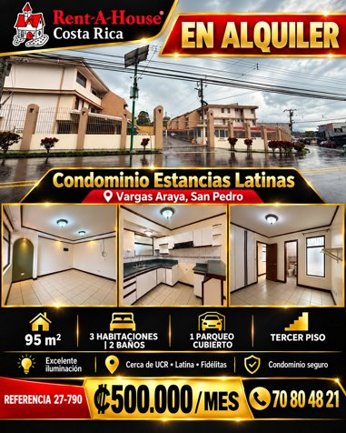 Alquiler de Apartamento de 3 Habitaciones en Montes de Oca en San Pedro, Montes De Oca, San José — ₡ 500 000