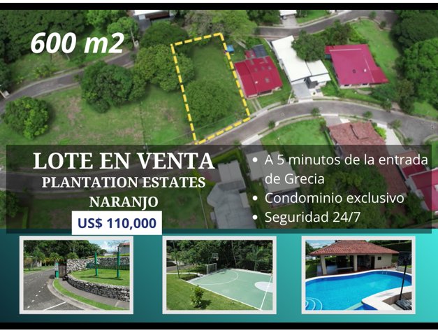 Lote en venta - Plantation Estates in Naranjo, Alajuela — $110,000