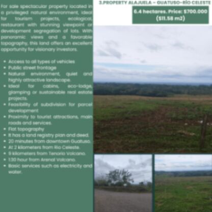 HERMOSAS FINCAS EN ALAJUELA - RIO CELESTE en Katira, Guatuso, Alajuela — $300,000