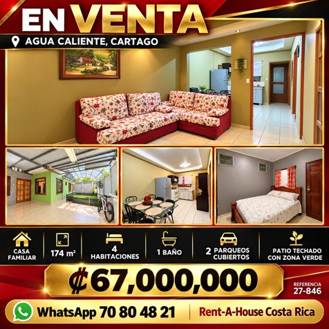 Venta de Casa de 4 Habitaciones en Agua Caliente Cartago 27-846 in Occidental, Cartago — ₡ 67 000 000