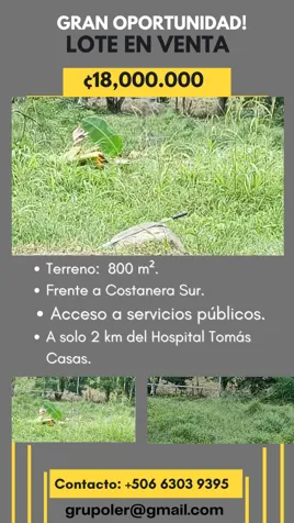SE VENDE BELLA PROPIEDAD EN PUERTO CORTÉS, OSA, PUNTARENAS. in Puerto Cortés, Osa, Puntarenas — ₡ 18 000 000