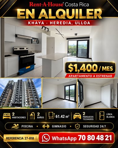 Alquiler de Modernop Apartamento en Ulloa Heredia in Ulloa, Heredia — $1,400