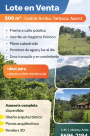 Lote en venta en Aserrí, Tarbaca – 500 m² con acceso a calle pública in Tarbaca, Aserrí, San José — ₡ 21 000 000