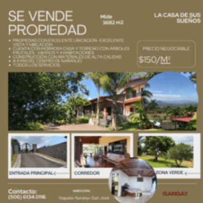 Hermosas Vistas en San José, Naranjo, Alajuela — $550,000