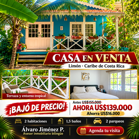 House for Sale in a Tropical Area - Tourism Rental Potential in Limón — $139,000
