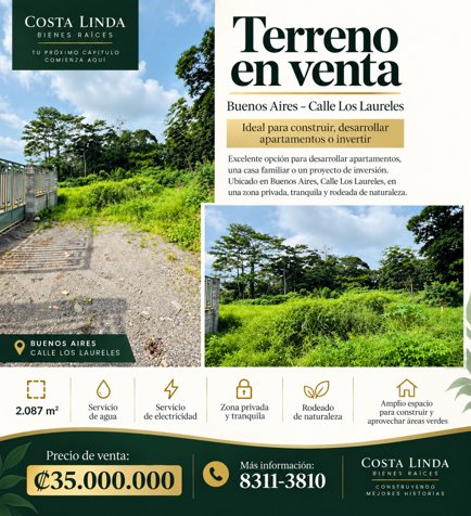 🌿 TERRENO EN VENTA EN BUENOS AIRES – CALLE LOS LAURELES in Guápiles, Pococí, Limón — ₡ 35 000 000