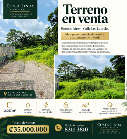 🌿 TERRENO EN VENTA EN BUENOS AIRES – CALLE LOS LAURELES in Guápiles, Pococí, Limón — ₡ 35 000 000