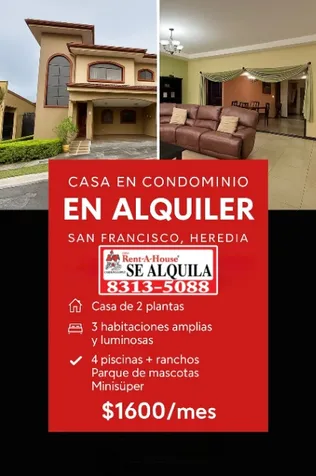CASA AMUEBLADA EN ALQUILER, SAN FRANCISCO DE HEREDIA. $1.600 COD#25-1696 en San Francisco, Heredia — $1,600