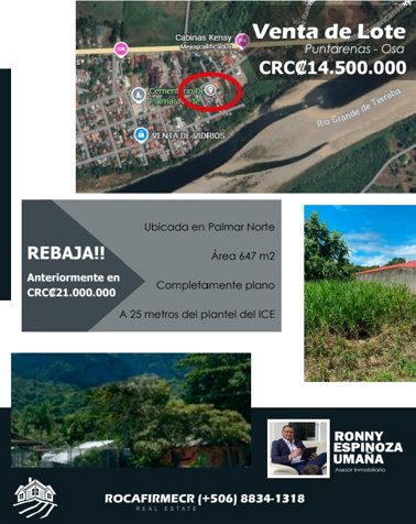 SE VENDE - Lote - Palmar Norte - GANGA - REBAJADO en Palmar, Osa, Puntarenas — ₡ 14 500 000