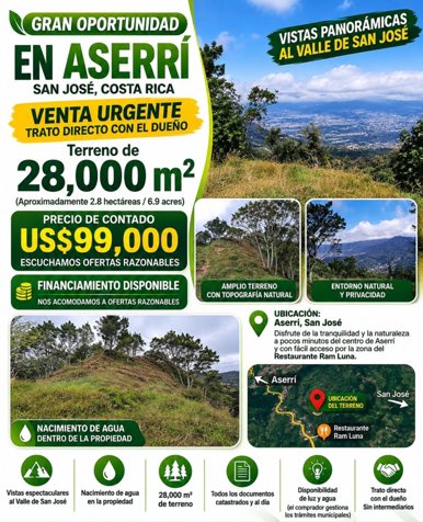 DE OPORTUNIDAD FINCA EN ASERRÍ, SAN JOSÉ. in Aserrí, San José — ₡ 44 000 000