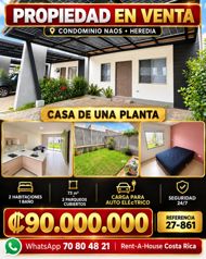 Venta de Casa de una sola planta en Condominio Naos Heredia 27-861