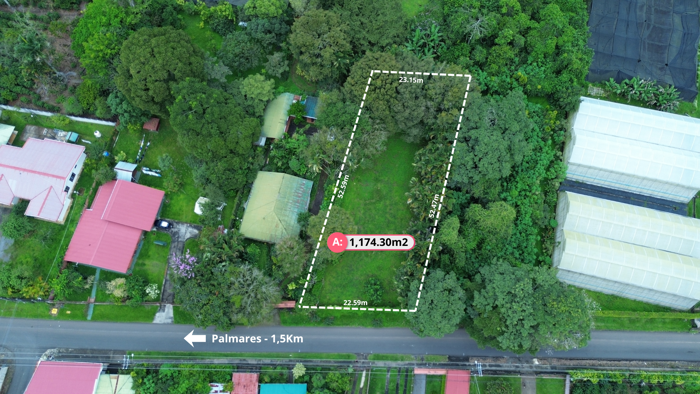 Terreno en venta en Esquipulas de Palmares, Alajuela (1,174.30m2) in Esquipulas, Palmares, Alajuela — ₡ 86 000 000