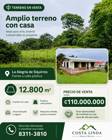 🌿🏡 ¡AMPLIO TERRENO CON CASA EN VENTA EN SIQUIRRES! in La Alegría, Siquirres, Limón — ₡ 110 000 000