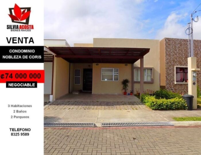 VENTA CASA - CARTAGO, CONDOMINIO NOBLEZA DE CORIS  tel: 83259589 en Tobosi, El Guarco, Cartago — ₡ 74 000 000