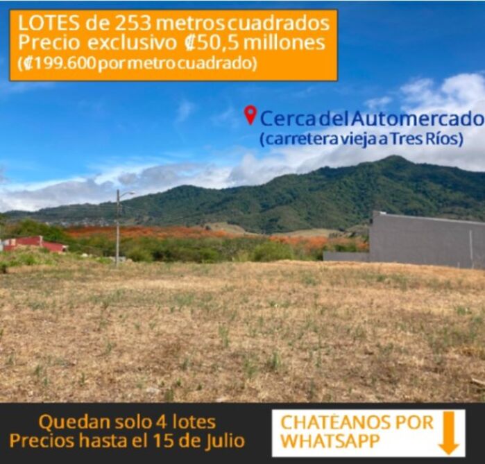 Lotes planos, de 253m2 y 509m2, con 70% de cobertura, en San Juan en San Juan, La Unión, Cartago — ₡ 50 500 000