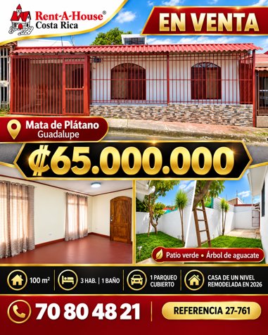 Venta de Casa de 3 Habitaciones en Mata de Plátano en Mata de Plátano, Goicoechea, San José — ₡ 65 000 000
