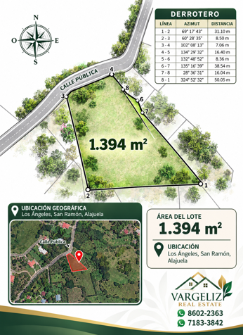 Lot ready to build on for sale in Ángeles, San Ramón, Alajuela — ₡ 48 790 000