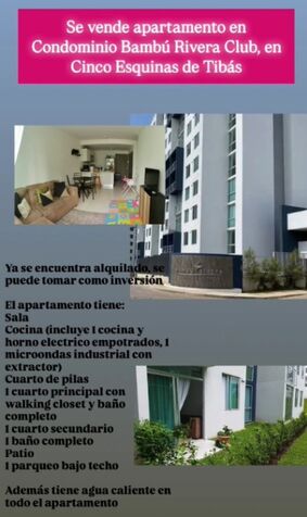 Venta Apartamento en Condominio Bambú Rivera Club en Cinco Esquinas, Tibás, San José — $165,000