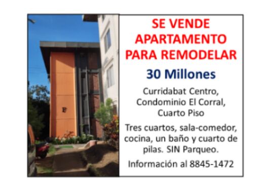 Apartamento para Remodelar en Curridabat, San José — ₡ 30 000 000