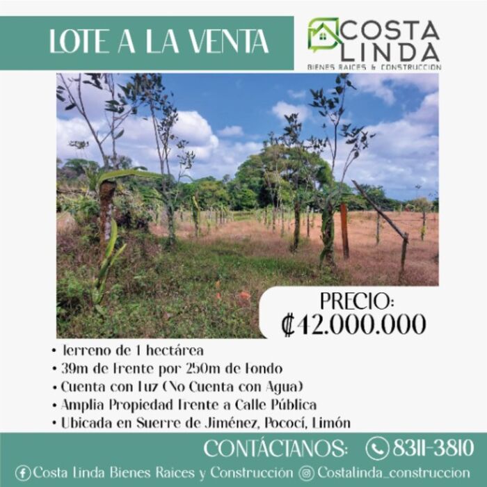 Terreno a la venta en Jiménez, Guápiles in Jiménez, Pococí, Limón — ₡ 42 000 000