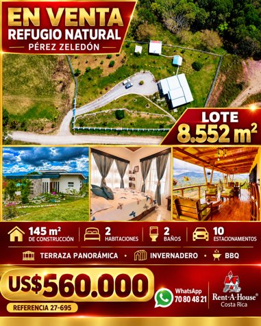 Venta de Lote de 8552m2 con Casa de 145m2 en Pérez Celedón en El General, Pérez Zeledón, San José — $560,000 - Foto 1 de 19