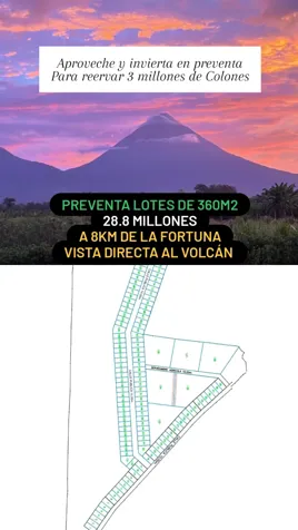 Lotes con Vista al Volcán de 360m2 a 8km de Fortuna - PREVENTA en La Fortuna, San Carlos, Alajuela — ₡ 28 800 000 - Foto 3 de 7
