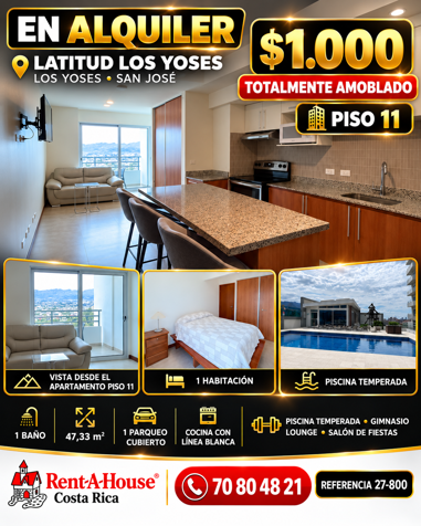 Alquiler de Apartamento Amoblado en los Yoses San José en Catedral, San José — $1,000